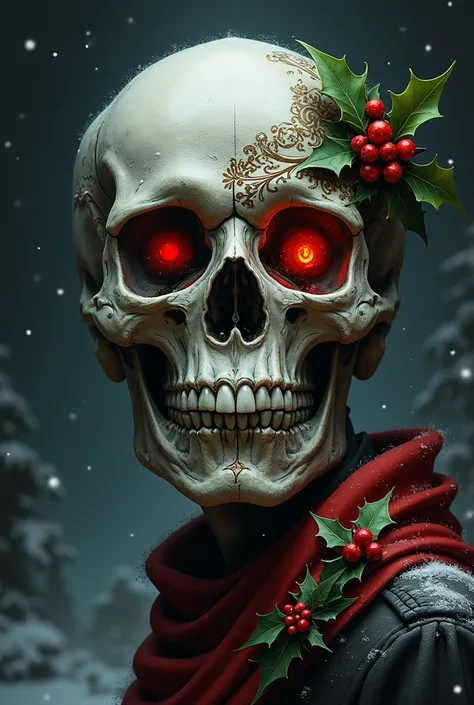 A drawing of a Christmas skull