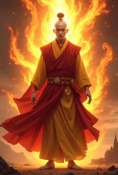 Avatar The Legend of Aang avatar mode of the elements and red and yellow monks clothing 