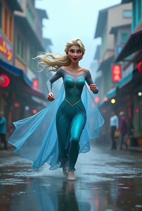 Elsa running in streets of Pakistan in rain and chanting loudly free imran khan