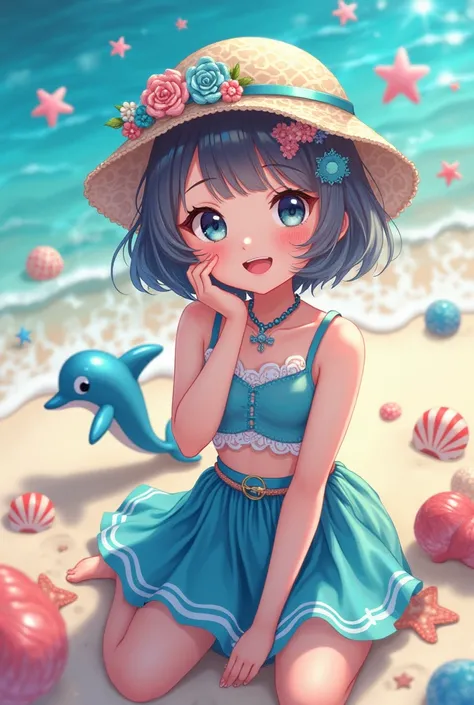  Anime boy or girl , beach lover ,  with sea accessories, anina