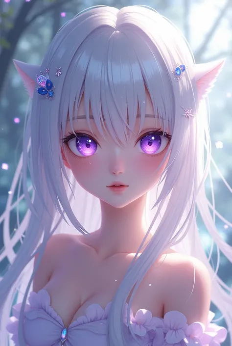 Make a  white haired and purple eyed anime character