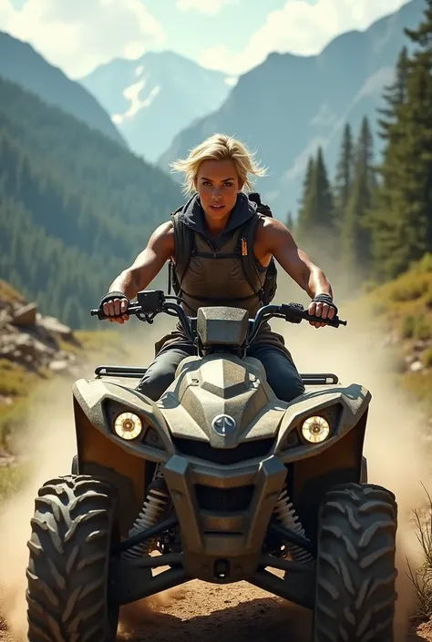 A gay woman on an ATV 
