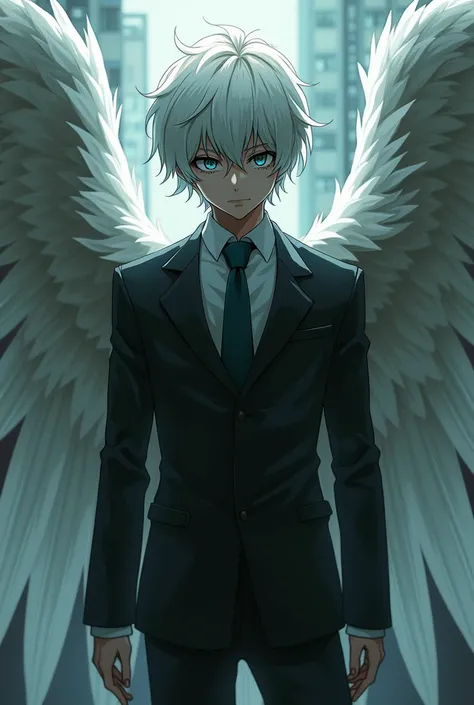 Now create Neito Monoma with Devilman Crybaby style white angel wings 