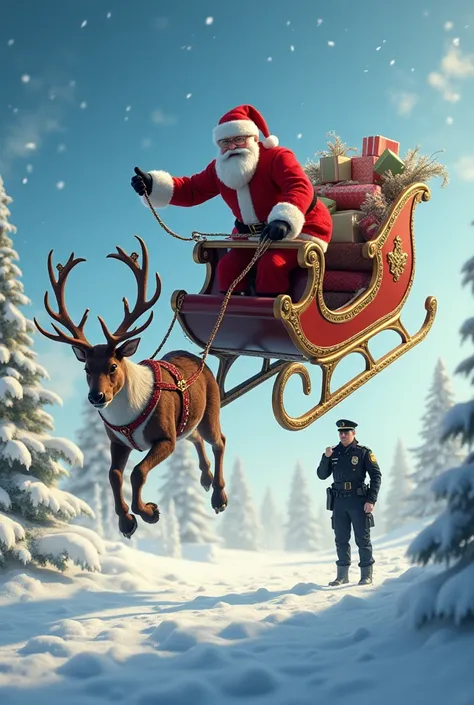 Santa clauss sleigh blow in the breethtest at the policeman check