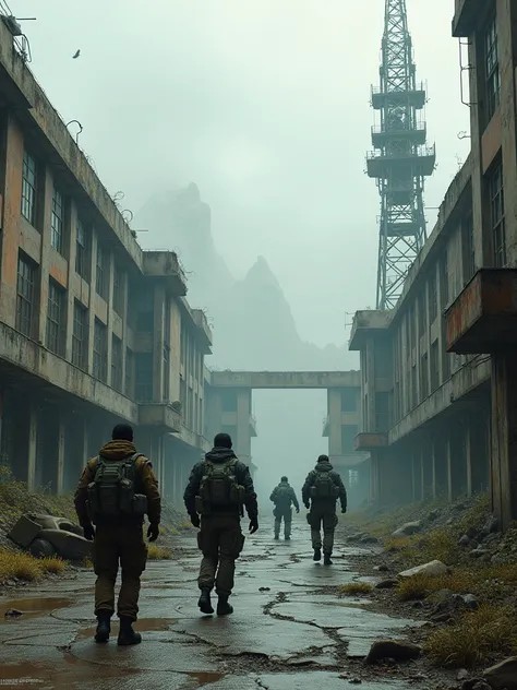 central courtyard of a post-apocalyptic military base, 2030