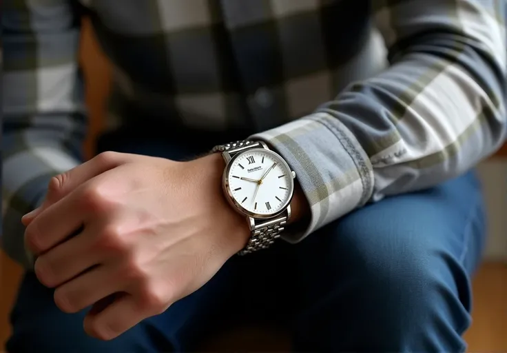 "Imagine a Poedagar watch, its [white] dial gleaming in the light, the [gold] hands gliding smoothly over the markers [description of the markers, e.g. Roman]. The stainless steel bracelet, precisely polished, wraps the wrist with a fresh and sophisticated...