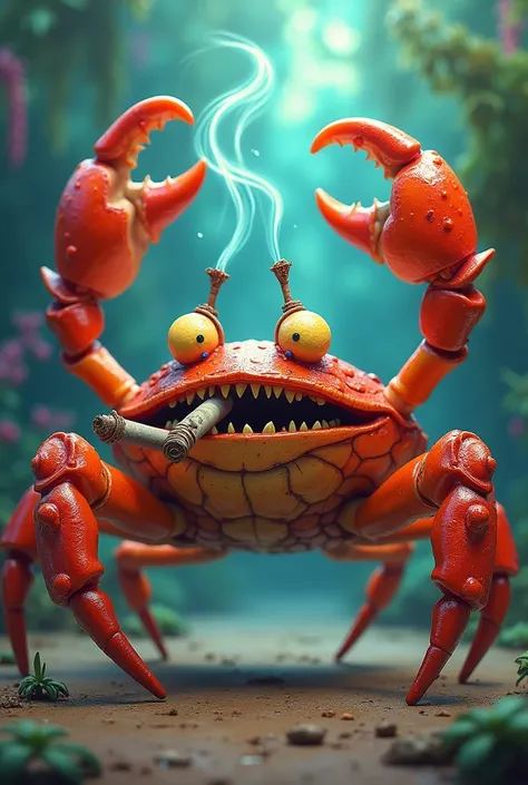 Mr crab with a joint in his mouth