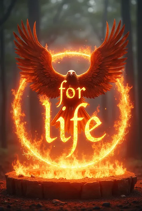 Sentence "for life" in a fire circle with a fire eagle 