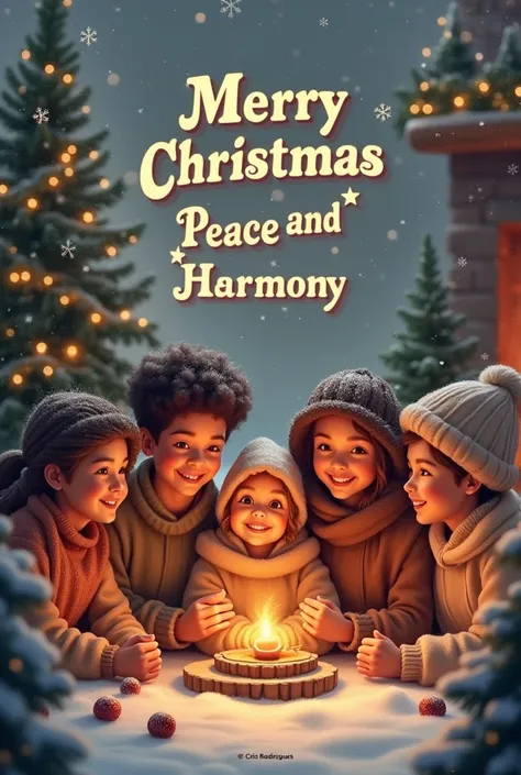  Make a Christmas image written  *Merry Christmas peace and harmony "  and write at the bottom of the right side "Cris Rodrigues "