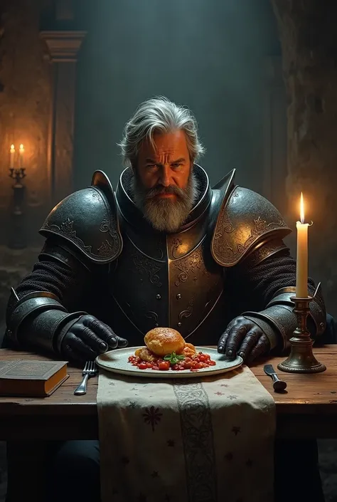 Dark fantasy : the knight finally eat his Favorite food 