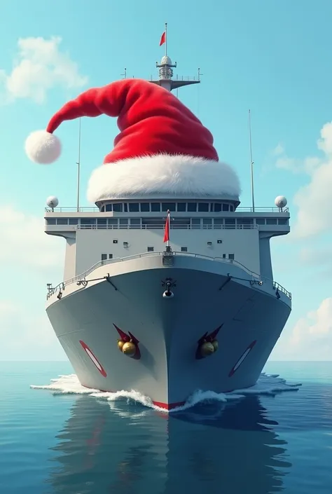 RFA Fort George wearing a santa hat.