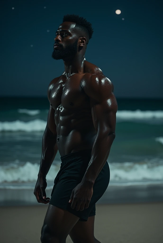  Black Excellence working out at night on the beach