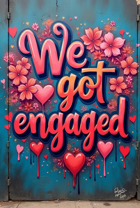 Create a graffiti with the name We Got Engaged in Romantic and Colorful