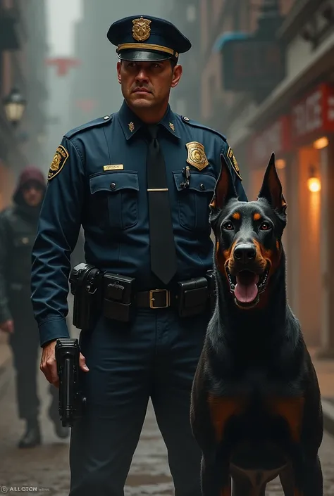 Doberman, uniformed cop gets shot 