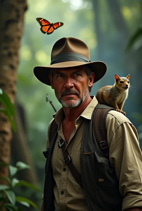 (((((Harrison Ford as Indiana Jones, in the jungle and ruins))))), (dynamic pose), (smoke:1.4), (RTX) cinematic film shot in 70mm, depth of field, vivid colors, (best quality,ultra-detalhado,Realistic:1.37), (8k, ARTISTIC photography, best quality, masterp...