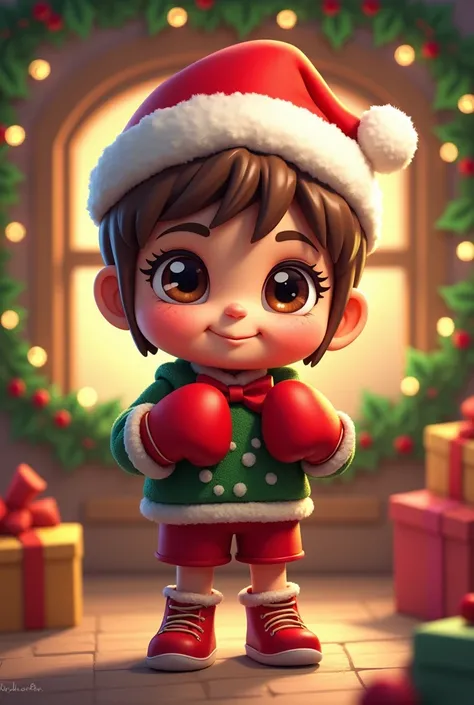 Boxing doll cartoon with Christmas outfit