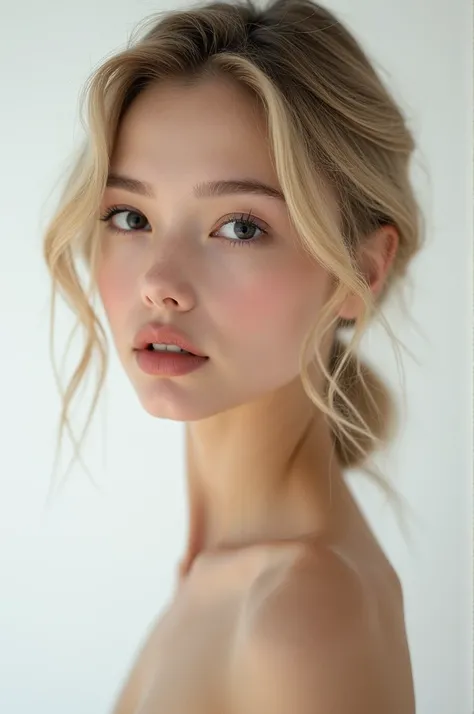 blonde with 1,60m with about 70kg dark black eyes ,  slightly wavy hair and full lips and white  