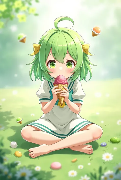 *Nahida,sits on her knees and licks ice cream*