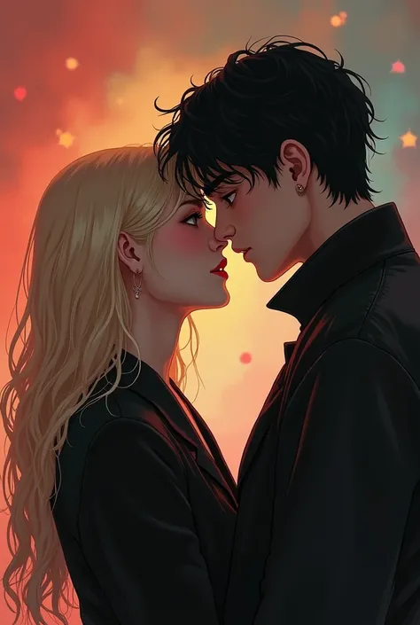 A girl with (Long blonde hair ,with soft and light skin Between Asian, Korean, Japanese, Russian, white features and beautiful red cheeks ).she get closer to Yoongi ( a bts member with his long short black hair and his mafia appearance) she kiss him (Very ...