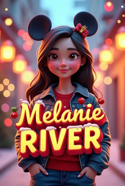  Generate a very colorful and innovative logo related to a student in the Communication career and that says: "Melanie Rivera wishes you Merry Christmas" in Disney 3d format  