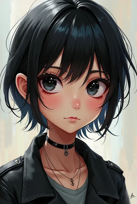 female,High school student, short haired ,Black eye,Piercing, animation,Oil,