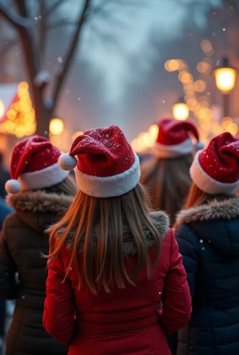 Put a Christmas hat on the people in the photo