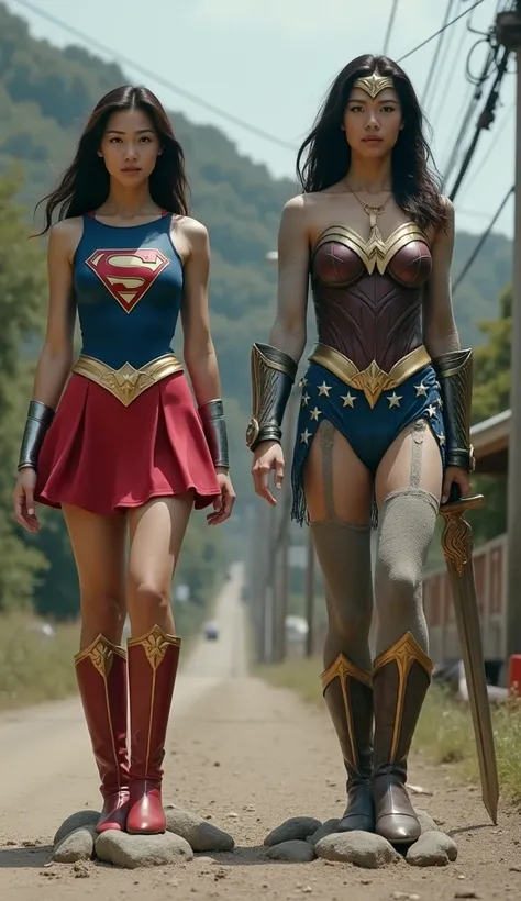  Japans Supergirl and Wonder Woman cursed by Medusa、 Wonder Woman and Supergirls Lower Bodies Are Petrified  
(((  Cursed by Medusa 。 Supergirl and Wonder Woman have parts of their bodies turned to stone 、her outfit is also turned to stone :1.8)))
((( live...