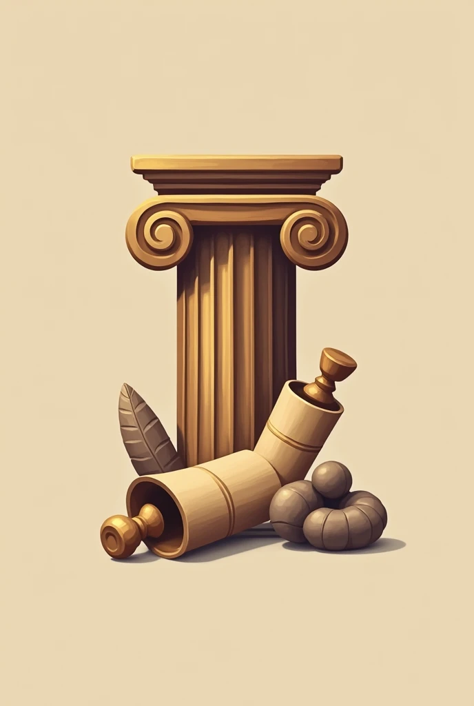 A logo featuring elements of ancient history, such as a stylized depiction of a Greek or Roman column, an ancient scroll, or a historical artifact. The logo should have a classic and timeless feel, with a color scheme that includes earthy tones like brown,...