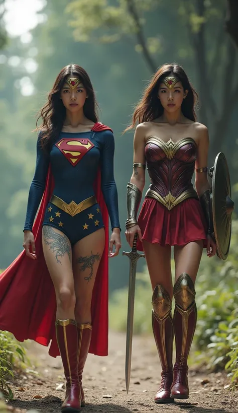  Japans Supergirl and Wonder Woman cursed by Medusa、 Wonder Woman and Supergirls Lower Bodies Are Petrified  
(((  Cursed by Medusa 。 Supergirl and Wonder Woman have parts of their bodies turned to stone 、her outfit is also turned to stone :1.8)))
((( live...