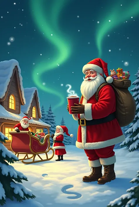  It was a cold night at the North Pole ,  and Santa Claus was ready for another year of giving gifts .  The elves had run out of toys , the reindeer were energetic ,  and Mrs. Claus had prepared a giant thermos of hot chocolate for the trip.  Everything se...