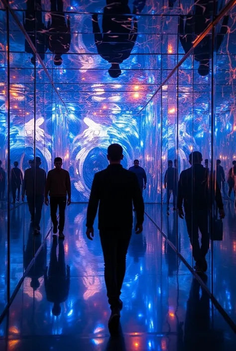 Style: Psychedelic art.  The installation "Journey into the subconscious" is a spatial installation consisting of mirrors illuminated by colored lamps. Passing through the installation, the viewer enters the world of reflections and distortions, creating t...