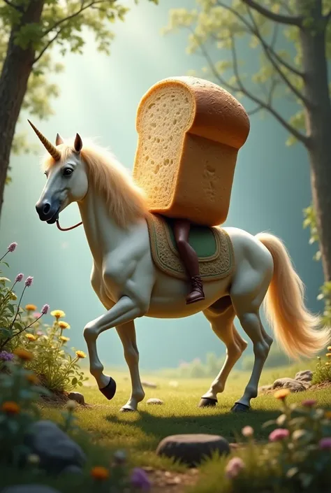 A loaf of bread riding a Unicorn