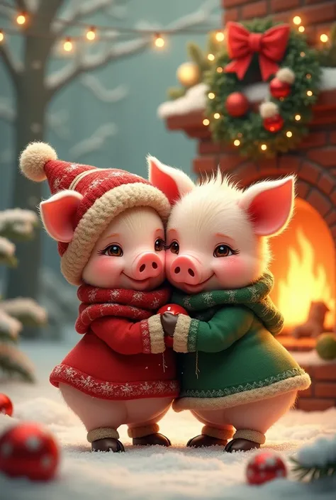 Pig couple Christmas mode 