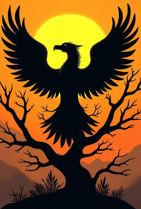  Black symbol of nature and freedom with branches, wings and a sun 