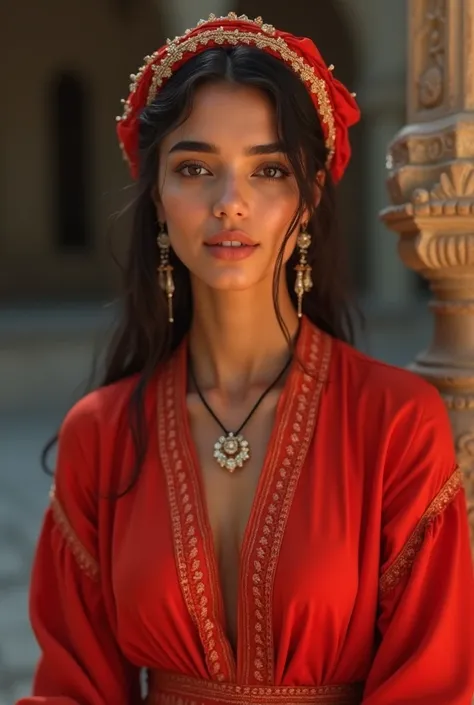 A beautiful white Moroccan wearing a red sorbet