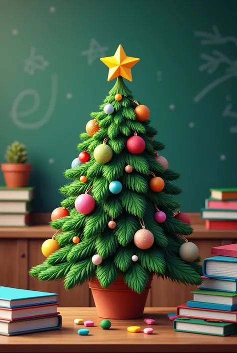 Christmas tree rules pencils notebook books blackboard erase markers 