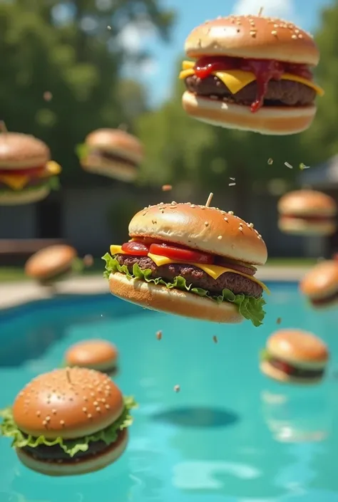 hamburgers are swimming in the pool