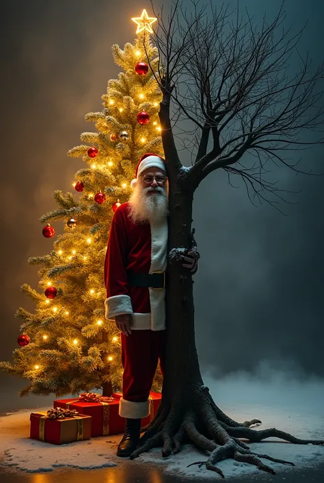  Cover Description :

Divided Fund:  The cover is divided in half , symbolizing duality .

Left Side (light):  A beautiful Christmas tree , decorada com lightes brilhantes e presentes ao redor.  A man dressed as Santa Claus is standing next door tree , smi...