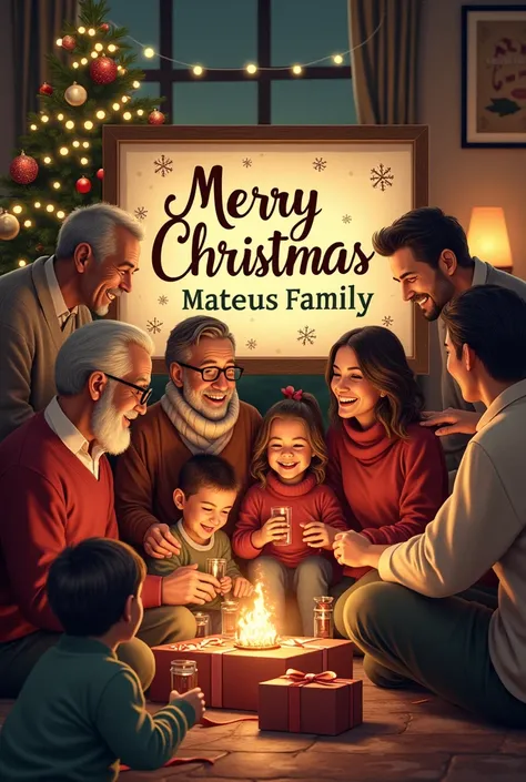 A family with many members that have a sign that says Merry Christmas Mateus family 