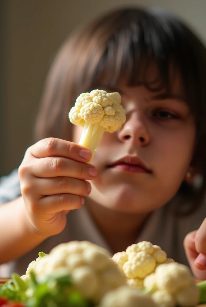 He eats cauliflower with his hands