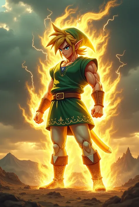 Link de The Legend of Zelda devenant Super Saiyan