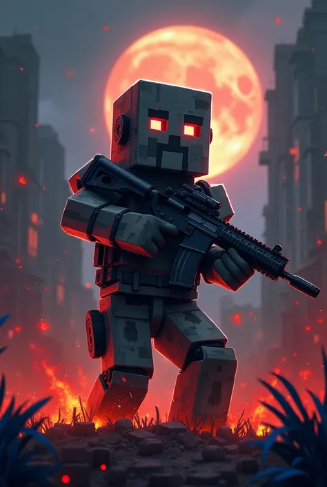 Help me design a promotional graphic for a roguelike type game
Use Minecraft art style
Doomsday zombie theme
The performance of a fully equipped tactical squad and zombie combat
The name of the game is “MineWar”