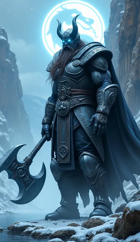 A realistic Mortal Kombat character inspired by Norway, blending the mystical, rugged beauty of the Norwegian fjords with the deadly combat style of Mortal Kombat. This character is a tall, powerful figure, adorned in armor that combines the traditional Vi...