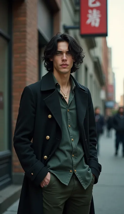 Harld Harldsson, 24 age, from Harry Potter in Brooklyn, he has a thick inky black hair, impecable light skin, a almond-shaped bright green eyes, and haughty good looks. He wears a casual clothes bohemian chic style.