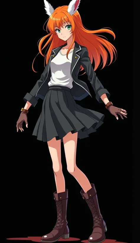 Female character created by Tatsuya Endo and designed by the TOHO studio, a young girl with a slender and beautiful appearance, full body, fire-colored orange hair and very smooth with two white locks highlighted on the front, similar to those of Rogue fro...