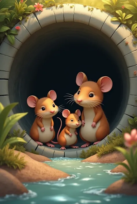 A family of good friends brown mice living in a drain　Magnum Suzuki