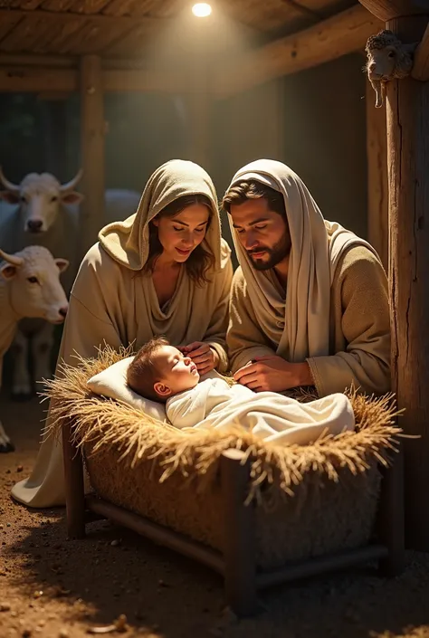  I want you to create an image of the birth of Jesus , That is to say a crib . that looks realistic,  with good resolution and that can be used to publish in a WhatsApp status