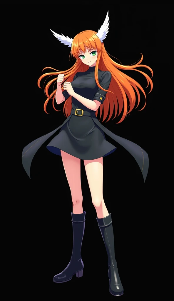 Female character created by Tatsuya Endo and designed by the TOHO studio, a young girl with a slender and beautiful appearance, fair skin, full body, long fiery orange hair and very smooth with two highlighted white locks that descend through the front of ...