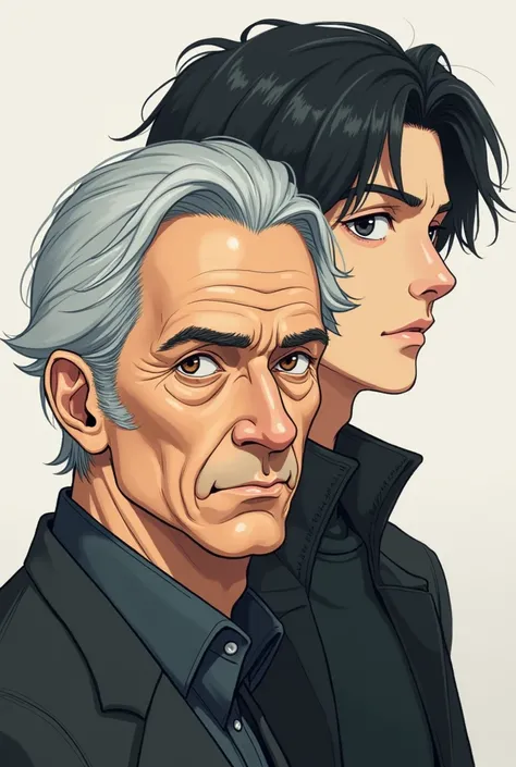  Grey-haired male character
Black-haired male character
(A photograph is being taken ) Anime version