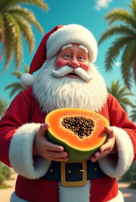 Santa claus holding papaya